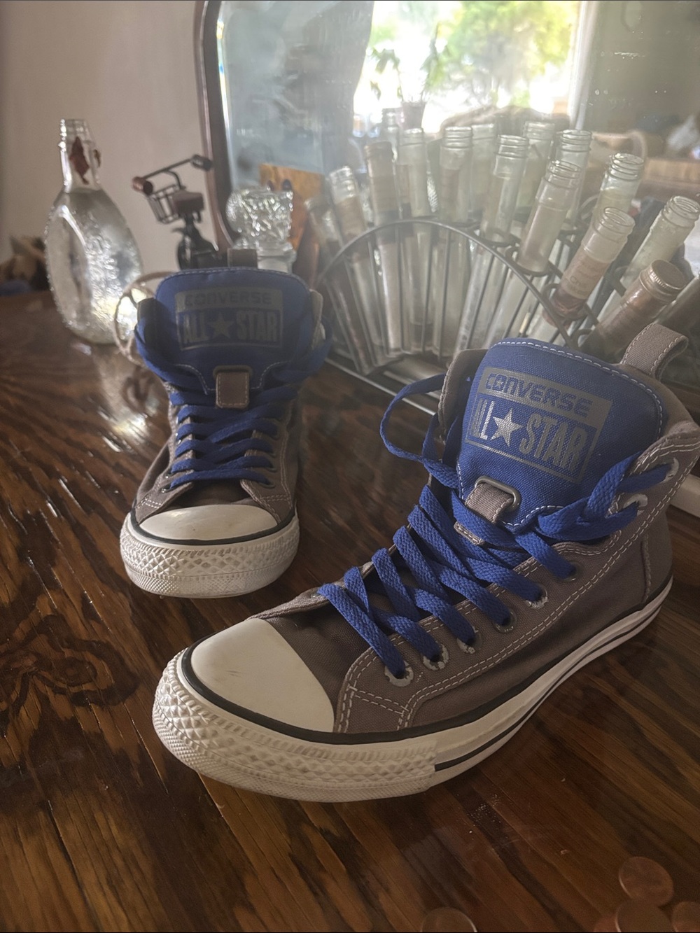 Converse  High Top Sneakers in Gray with Blue Accents